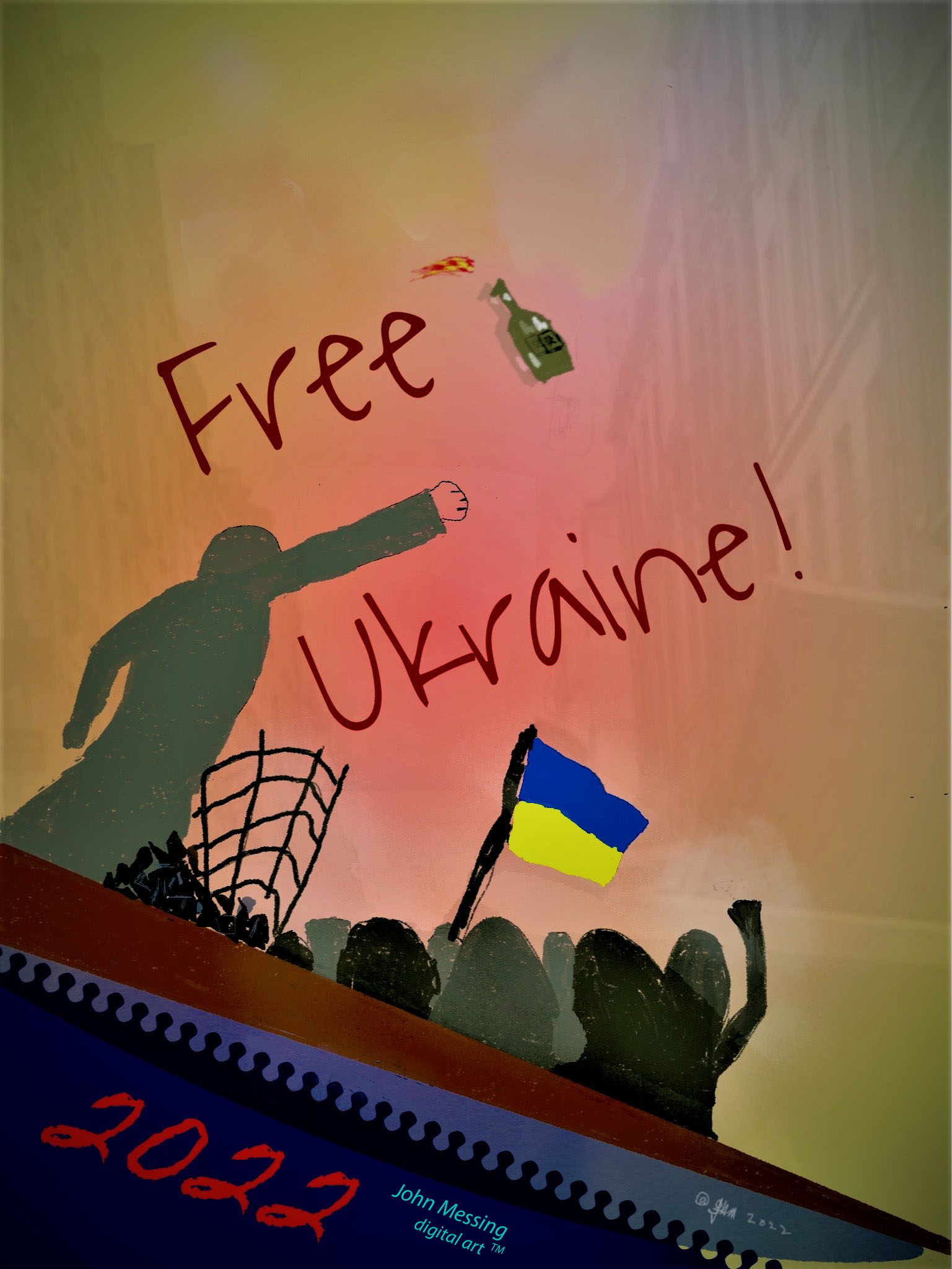 Free Ukraine! painting by John Messing, registered copyright