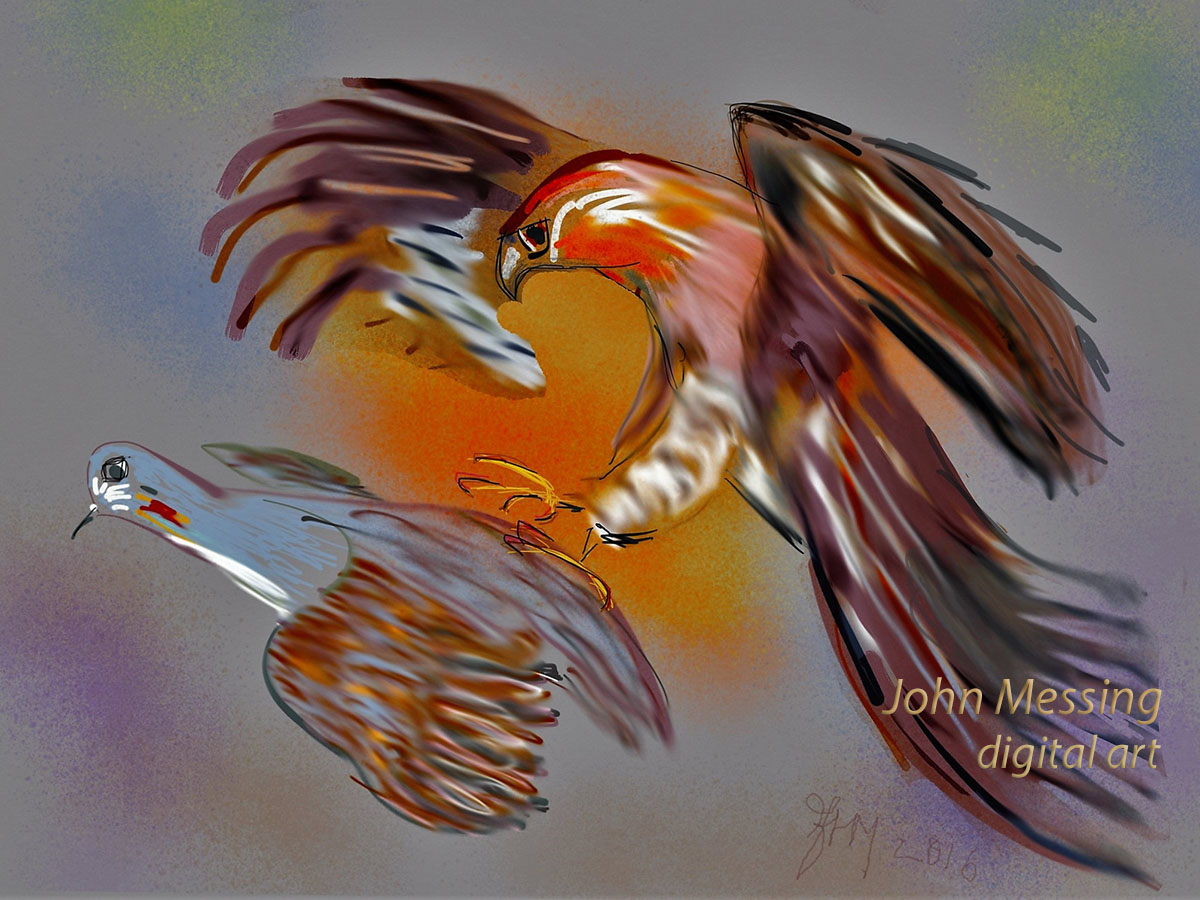 Hawk and Dove painting by John Messing, registered copyright